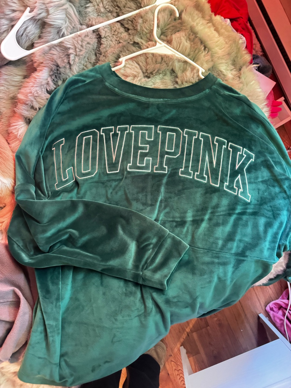 PINK Victoria's Secret Emerald Green Velour Pullover